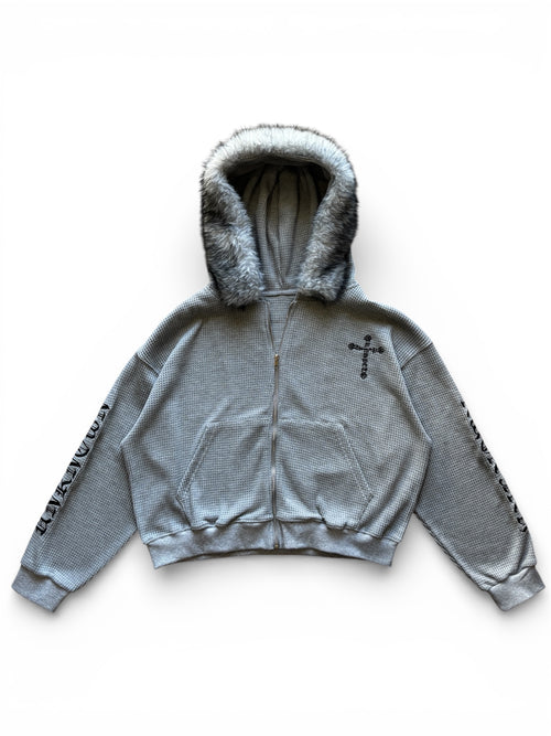 Waffle Knit Fur Hoodie